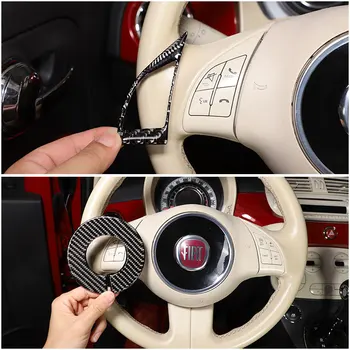 Fiat 500 2010-2015 için Yumuşak Karbon Fiber Araba direksiyon düğme kapağı Trim Sticker İç Oto Aksesuarları