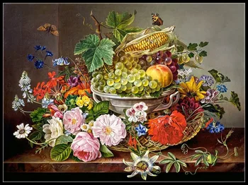 Nakış Sayılan Çapraz dikiş kitleri İğne-El Sanatları 14 ct DMC DIY Sanat El Yapımı Dekor-Çiçekler ve Meyve Sepeti