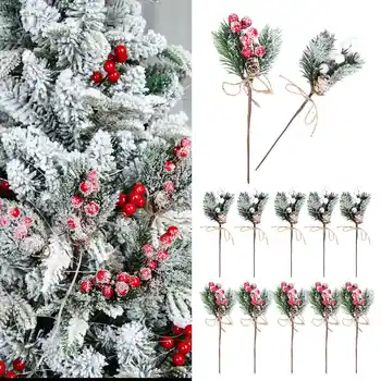 5 Adet Noel Kırmızı Berry Articifial Çiçek suni çam kozalağı Şube Noel Ağacı Süslemeleri Süs Hediye Paketleme Ev DIY Çelenk