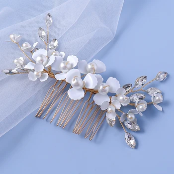 Gelin Saç Combs Düğün Headpieces Beyaz Çiçek İnciler Saç Pins ve Klipler Kadınlar Kızlar için Saç Şekillendirici Takı Aksesuarları