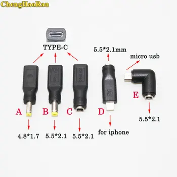 ChengHaoRan DC Tip-c dişi 5.5 * 2.1 dişi/4.8*1.7/5.5*2.1 mm erkek 5.5 * 2.1-mikro usb/tip-c /iphone Güç Konektörü için