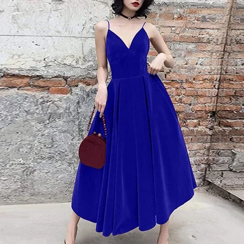 A-Line Minimalist Zarif Akşam Parti Giyim Resmi Elbise V Boyun Kolsuz Kat Uzunluk Kadife Şık 2021 Ünlü Balo