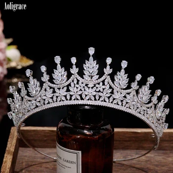 Lüks Tam Kübik Zirkonya Düğün Tiaras ve Taçlar Kadınlar için Prenses CZ Diadema Tatlı 16 Doğum Günü Partisi Başlığı Takı