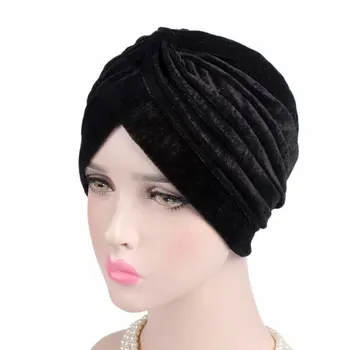 2019 Yeni Moda Stil Neon Rahat Çift Streç Kadife Türban Headwrap Türban Şapka Kadınlar Altın Kadife Başörtüsü Şapkalar Müslüman Şapkalar