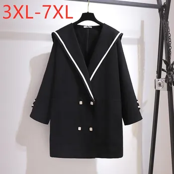Yeni Bayanlar Sonbahar Kış Artı Boyutu Kadın Giyim Palto Büyük Boy Uzun Kollu Gevşek Siyah Düğme Yün Ceket 3XL 4XL 5XL 6XL 7XL