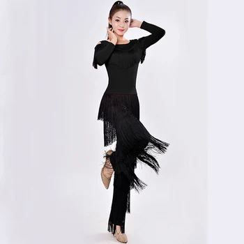 Yeni 2021 Latin Modern Dans Takım Elbise Kadın/kız Seksi Saçaklar Uzun Pantolon Balo Salonu/tango/rumba/latin Elbiseler Giysiler Dansçı İçin