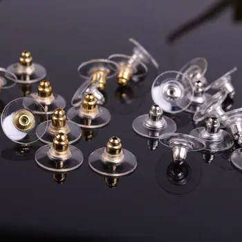100 adet DIY Zanaat Aksesuarları Silikon düğme küpe küpe Geri Tıpalar Kulak Sonrası Fındık Takı Bulgular Bileşenleri Altın ve Gümüş