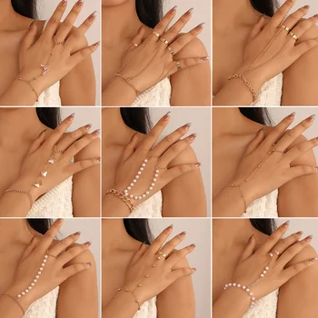 Zincir Bilezik Kadınlar için Bait İnci Kelebek Kalp şeklinde Zincir Çok katmanlı Parmak Zinciri Moda Bağlantılı Parmak El Takı