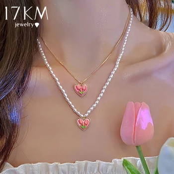 17KM 2 Adet İnci Lale Kolye Setleri Sevimli Altın Renk Zincir Kolye Kadınlar için Kalp Romantik Chokers Moda Moda Takı 2022