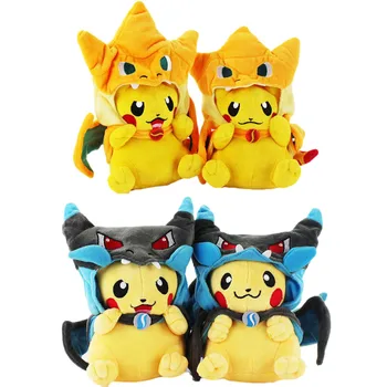 4 adet / grup 20 cm TAKARA TOMY Pokemon Pikachu Cosplay Charizard Peluş Kolye Yumuşak Doldurulmuş Hayvanlar Oyuncaklar Çocuklar Çocuklar için hediyeler