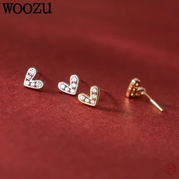 WOOZU 925 Ayar Gümüş Romantik Klasik Aşk Kalp Taş Piercing Saplama Küpe Kadınlar için Bildirimi Trendy Tatlı Noel Takı
