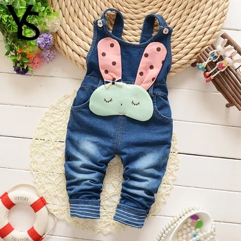 1-4T Bahar Sonbahar Bebe Giyim Çocuk Giysileri Bebek Vintage tavşan Sahte Denim Kot Karışımlı Tulum Uzun pantolon Bebe Pantolon
