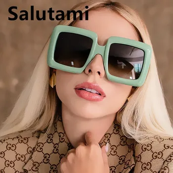 Süper Kalite Polarize Kare Güneş Gözlüğü Kadınlar İçin Yeni Moda Marka Yeşil Leopar Degrade güneş gözlüğü Kadın Zarif Gözlük