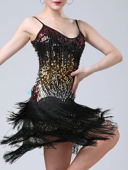 Pullu Latin Bale Dans Elbise Kadın Salsa Yarışması Balo Salonu Karnaval Cadılar Bayramı Performans Elbise