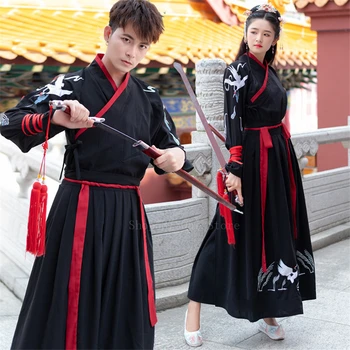 Çin Geleneksel Elbise Hanfu Kadın Erkek Vinç İşlemeli pardösü Kimono Hırka Çift Elbise Unisex Oryantal Kılıç Ustası