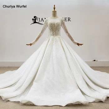 HTL1793 Uzun Kollu İncili Lüks Beyaz Sevgiliye gelinlik 2020 Payetli balo elbisesi платье на свадьбу