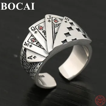 BOCAI S925 Ayar Gümüş Yüzük Erkekler Kadınlar için Homo Gömme oyun kartı Çiftler Kişilik Açılış Saf Argentum El Takı