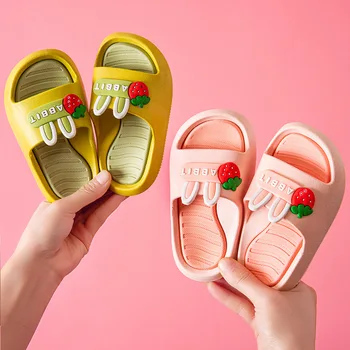 Yaz Çocuk Eğlence Terlik Çocuk Ayakkabı Kız için Sevimli Pembe Tavşan Kulak Terlik Kaymaz Ev plaj ayakkabısı Çocuklar Yürümeye Başlayan Kızlar