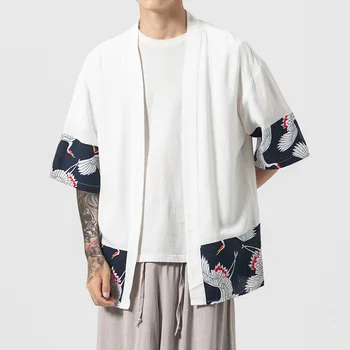 Çin Tarzı Erkekler Büyük Boy Kimono Hırka Ceket Japon Keten Haori Yukata Elbise Yaz Rahat Gömlek Asya Giyim Tops 5XL