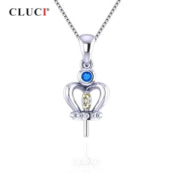 CLUCI Gümüş 925 Sevimli Taç Kolye Kadınlar için Gümüş İnci Kolye Montaj Zirkon Charms Kolye Takı SP157SB