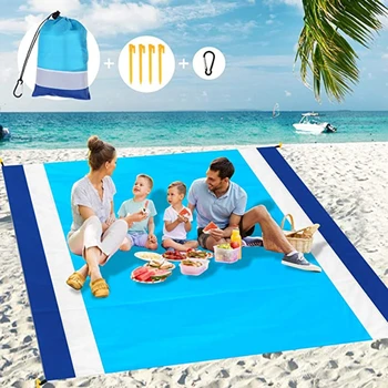 2021 Büyük Boy Plaj Havlusu Mat Kum Ücretsiz Plaj Rüzgar Geçirmez Su Geçirmez Piknik Battaniye Plaj Mat Büyük Boy Cep Piknik 4 Çapa