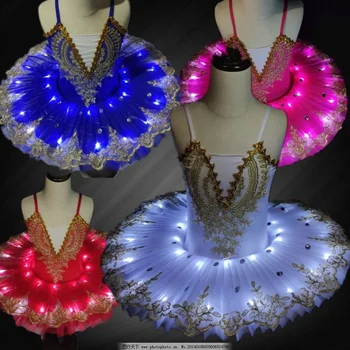 Ruoru Bale Tutu led ışık dans kostümü Çocuk Çocuk Kız Mavi Pembe Gözleme Tutu Profesyonel bale kostümü s Cadılar Bayramı Partisi