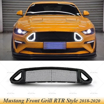 Ön İzgara İzgara Bar Siyah Yedek Araba Tampon Havalandırma Davlumbaz Örgü Kapak Beyaz led ışık Ford Mustang 2018-2020 İçin RTR Tarzı