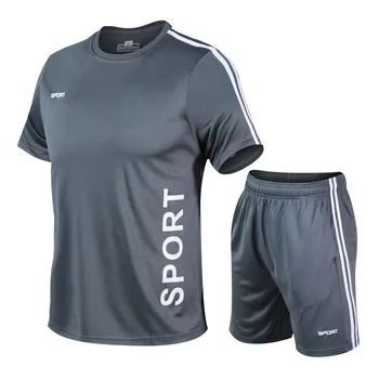 Erkekler Koşu 2022 Yaz Son Spor Polyester baskılı tişört + Şort Hızlı Kuru Spor Takım Elbise 2 parça Kıyafetler Jogger Seti