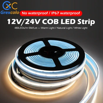 COB LED Şerit 12V 24V LED ışıklı bant IP67 Su Geçirmez Neon ışıkları Ev aydınlatma için 480 LEDs Yüksek Yoğunluklu Esnek Şerit 5 m / grup