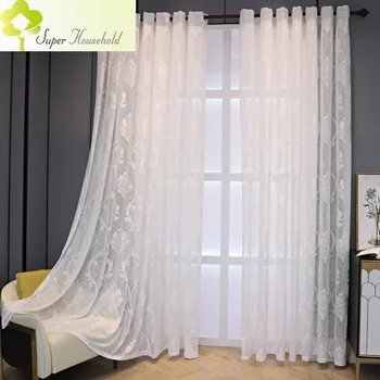 Amerikan Kabartmalı Beyaz Tül Perdeler Oturma Odası için Lüks Yatak Odası Ev Tekstili Pencere Tarama Sırf Perdeler