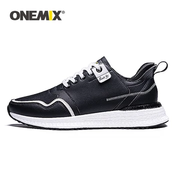 ONEMIX Sneakers Erkekler için Rahat Örgü Deri Üst Atletik Erkek Koşu Eğitmenler Kadınlar Beyaz Siyah Spor koşu ayakkabıları