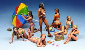 1:35 Reçine Diecast kız çocuk yaz Grubu Bikini Kızlar 7 kişilik Plaj Sahne Modeli Boyasız