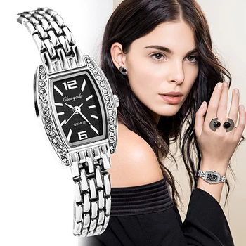 Kadın rhinestone kuvars saatler moda yeni tasarım kadınlar kız bayanlar lüks paslanmaz çelik siyah ve beyaz kol saatleri relojes