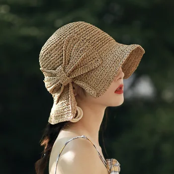Küçük Bım Bölünmüş Hasır Kadın Şapka Kadın Yaz güneş koruma şapkaları Yay Kova Şapka Katlanabilir Tatil Plaj güneş şapkası
