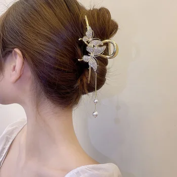 2022 Yeni Kelebek Büyük Retro Metal Saç Klipleri Kızlar için Püskül İnci Geometrik pençe klipsleri Saç Moda saç aksesuarları