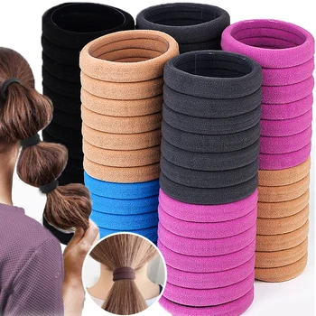 100 Adet Kadın Kızlar Renkli Polyester Yüksek Elastik Saç Bantları At Kuyruğu Tutucu lastik bantlar Scrunchie Kafa Bandı saç aksesuarları