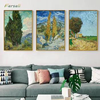 Van Gogh Buğday Alan Manzara Tuval Boyama Yeşil Pastoral Manzara Duvar Sanat Posterleri Ünlü Yağlıboya Oturma Odası için Dekor