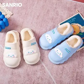 Sanrio Cinnamoroll Yumuşak Topuk pamuklu ayakkabılar Kız Kawaii Kış Yeni Kaymaz Kapalı Sıcak Karikatür Terlik Kalın Tabanı ile