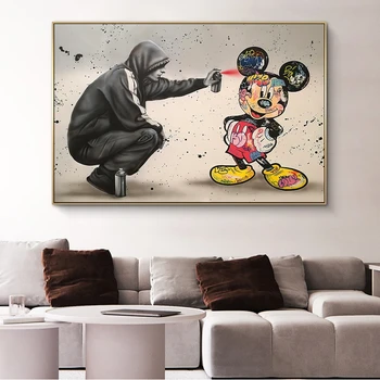 Banksy Graffiti Mickey Mouse Sanat tuval Resimleri Posterler ve Baskılar duvar sanat resmi Oturma Odası Ev Dekor için (Çerçeve Yok)