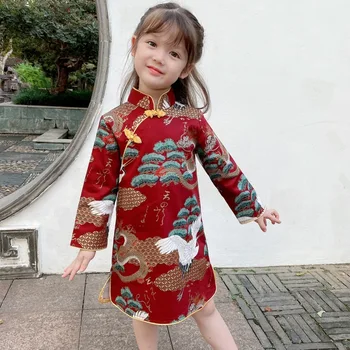 Kırmızı Bebek Kız Cheongsam Hanfu Yeni Yıl Çocuklar Sevimli Qipao Elbiseler Parti Kostüm Çocuk Çin Cheongsam Elbise