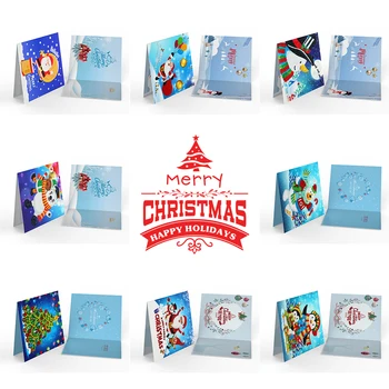 8 adet Noel DIY Elmas Boyama Tebrik Kartları 5D Karikatür Doğum Günü Kartpostallar Çocuklar Festivali Nakış Tebrik Kartı Sevimli Hayvan
