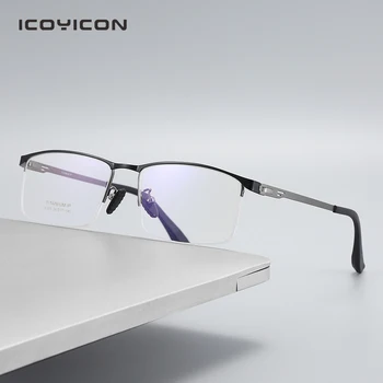 Vidasız Miyopi Gözlük Titanyum Gözlük erkek Yarım Çerçeve Iş Ofis Moda Reçete Gözlük ıcoYıcon 6105