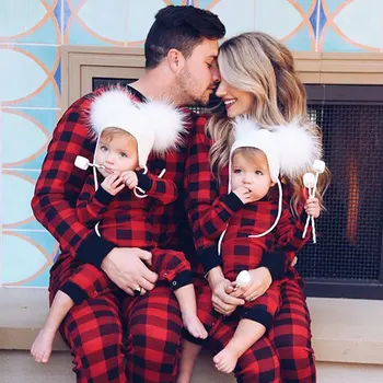Noel Aile Eşleştirme Pijama Ekose Giyim Aile Giyim Seti Annem ve ben Giysi Yetişkin Çocuk Ev Tekstili Bebek Romper Pajas