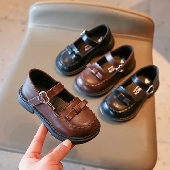 2022 Yeni Mary Jane Ayakkabı Çocuk Kız Sığ Katı Siyah Yumuşak Retro platform ayakkabılar Japon Okul deri makosenler Yay ile Düz