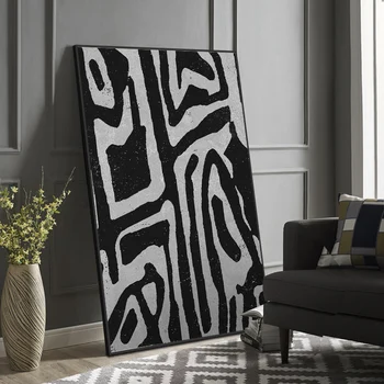 WANGART siyah ve beyaz Yağ Boyama soyut Zebra çizgili Poster ve Baskı Duvar Sanatı Oturma Odası İçin
