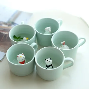 Karikatür Hayvan Fincan Seramik Kupalar Yaratıcı Kedi Kupalar 3D Kahve Çay Süt Kupalar Hediye çocuklar için doğum günü hediyesi Kupalar