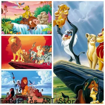 Tam Yuvarlak DİY Elmas Boyama Disney Aslan Kral Çapraz dikiş kitleri Hediye Elmas Nakış Mozaik Desen Ev Dekor Zanaat Hediye