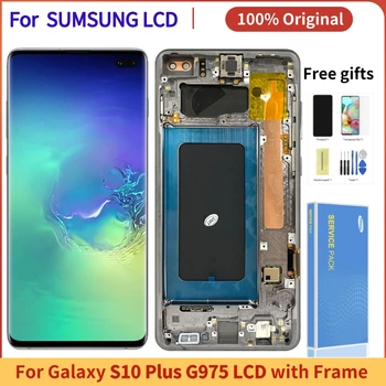 ORİJİNAL AMOLED Samsung Galaxy S10 Artı lcd ekran İçin Çerçeve ile S10 + SM-G975 dokunmatik ekranlı sayısallaştırıcı grup Onarım Parçaları