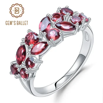 GEM'S BALE 925 Ayar Gümüş Gül Altın Kaplama Düğün Band 2.47 Ct Doğal Kırmızı Garnet Taş Yüzük Kadınlar için Güzel Takı