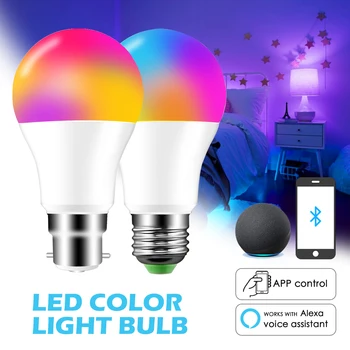 LED akıllı kablosuz bluetooth ampul E27 Alexa RGB renk değiştiren ışık ayarlanabilir AC 85-265V APP kontrolü IOS / Android Lampada